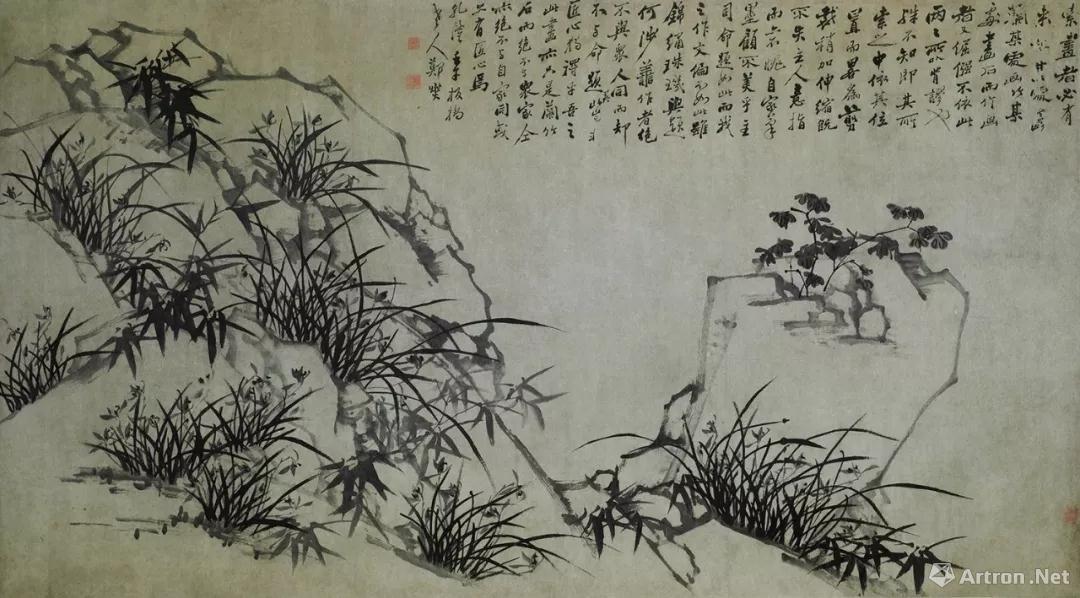 郑燮  兰竹石图横幅清乾隆二十七年（1762）纸本 墨笔纵112厘米，横195厘米
