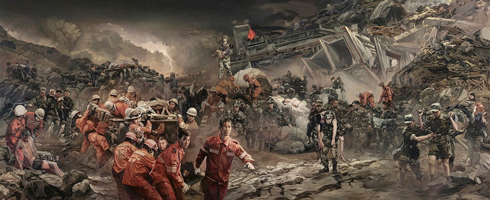 李卓《抗震壮歌》布面油画 260x640cm 2019年