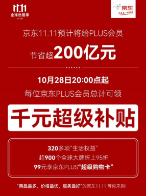 每位京東PLUS會員額外可領千元“超級補貼”  11.11預計省錢超200億