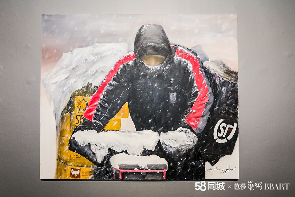 快递小哥张彪的油画